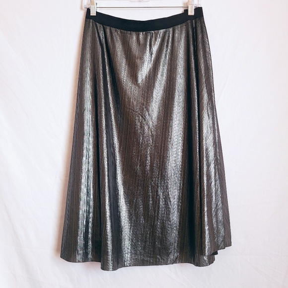 Metallic Silver & Black Pleated Midi Skirt Size 0X - Picture 1 of 14